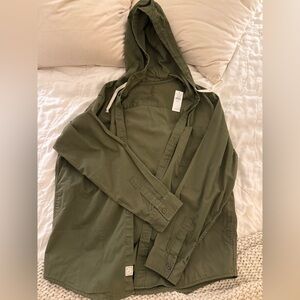 American Eagle Outfitters Olive Green Lightweight Hooded Shirt Jacket